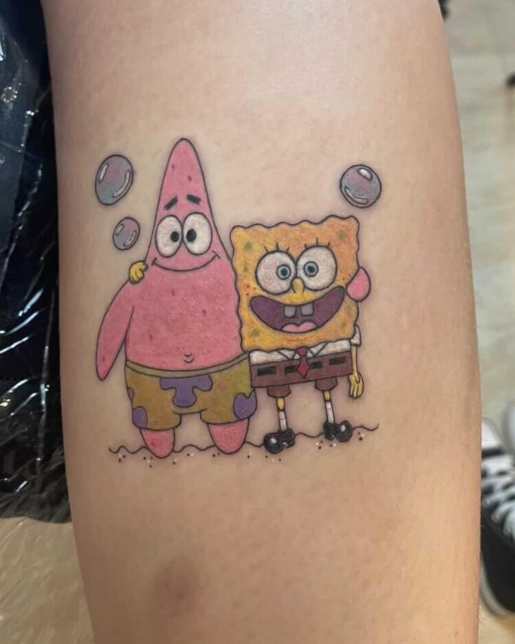 Spongebob And Patrick Tattoo by @allanaink