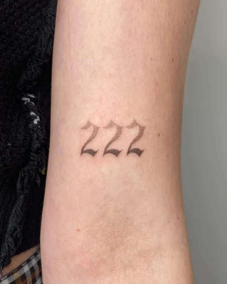 222 angel number tattoo by @savage.sticks